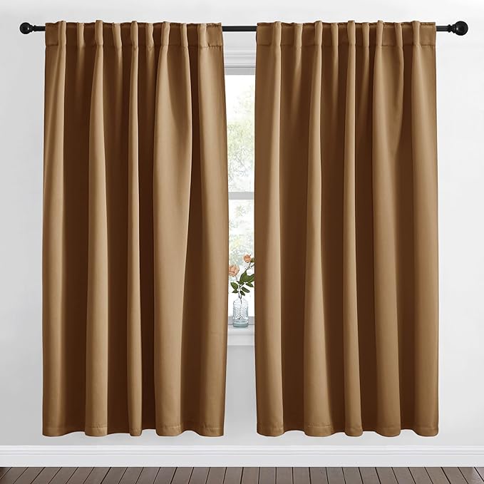 NICETOWN Blackout Curtain Panels Window Draperies - (Gold Brown Color) 62x72 inch, 2 Pieces, Insulating Room Darkening Blackout Drapes for Bedroom, Privacy Doorway Curtain for Door by NICETOWN
