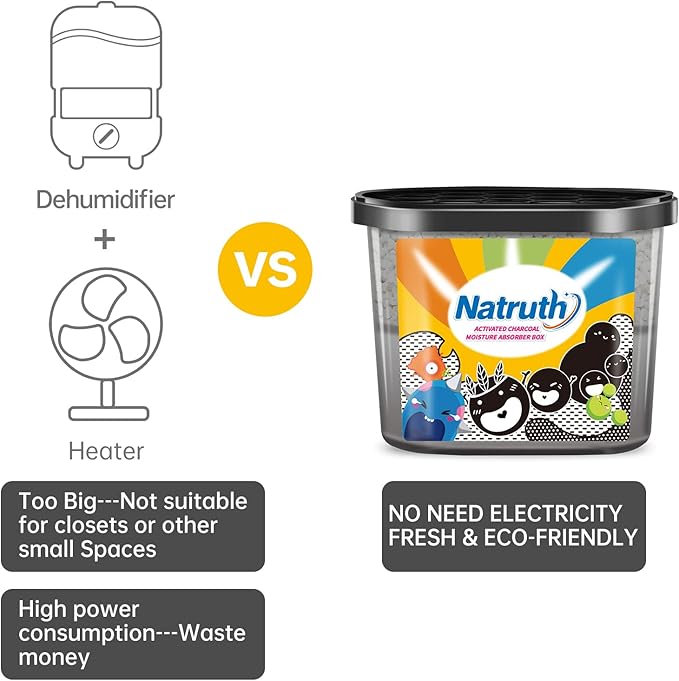NATRUTH Moisture Absorbers with Activated Charcoal,800ml(6-Pack)*12.5 OZ Portable Closet Dehumidifier, Odor Eliminator Absorber Bucket,Humidity Absorber,Dehumidifier for Bathrooms, Kitchen & Boats - Image 3