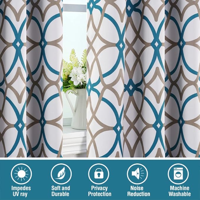 H.VERSAILTEX Blackout Curtains Printed Design 63 Inch Length 2 Panels Set Thermal Insulated Curtains for Bedroom Living Room Geometric Modern Grommet Window Drapes - Teal and Taupe - Image 6