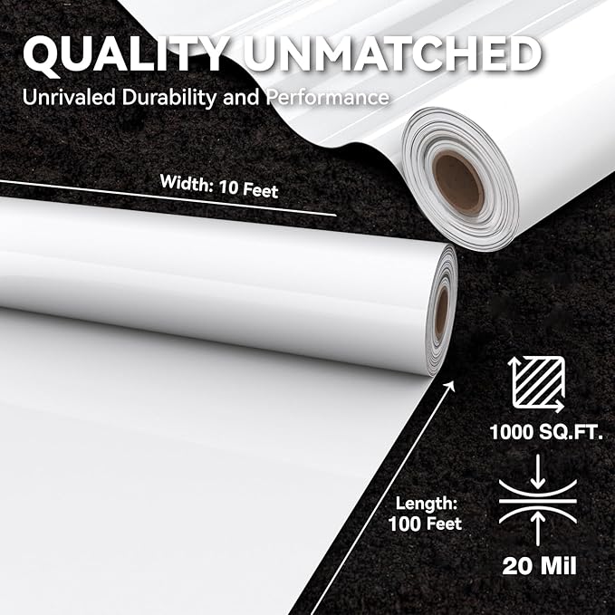 Crawl Space Vapor Barrier, 20 Mil Vapor Barrier, 10'x100', White Plastic Sheeting - Thick Plastic Sheeting, Heavy Duty Polyethylene Film, Drop Cloth Vapor Barrier Covering for Crawl Space, Basement - Image 5