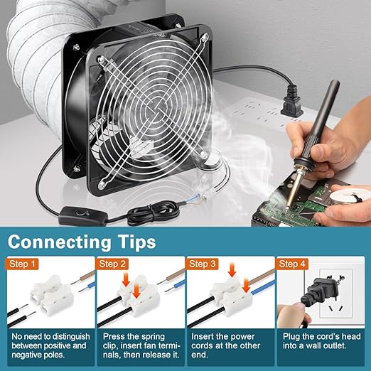 GDSTIME AXIAL Fan 20060, 110V 120V AC 200mm x 200mm x 60mm Heavy Duty Industrial Fan, for DIY Cooling Ventilation Exhaust Projects - Image 6