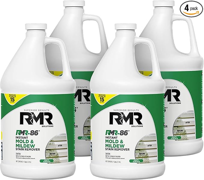 RMR-86 Instant Mold and Mildew Stain Remover Spray - Scrub Free Formula, 4 Pack - 1 Gallon by RMRBrands