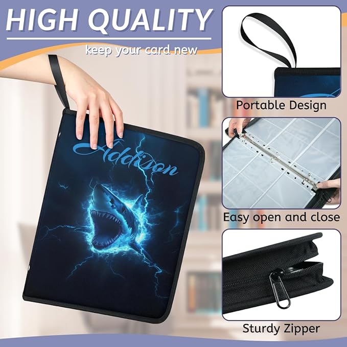 Custom Shark Card Binder, 9-Pocket Trading Card Binder, Personalized Card Holder Fits 900 Cards with 50 Sleeves, Storage Album Case for TCG, MTG, Sports Cards - Image 5