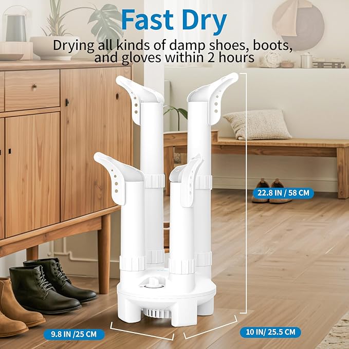 Boot Dryer, Shoe Dryer and Glove Dryer with Timer and Fan, White - Image 2