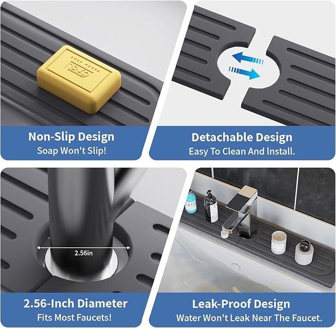 Stone Faucet Mat for Kitchen Sink, Water Absorbing Sink Water Splash Guard, Fast-Drying Kitchen Sink Faucet Mat, Durable Protector and Stone Drying Mat for Kitchen Counter & Bathroom Sink - Image 8