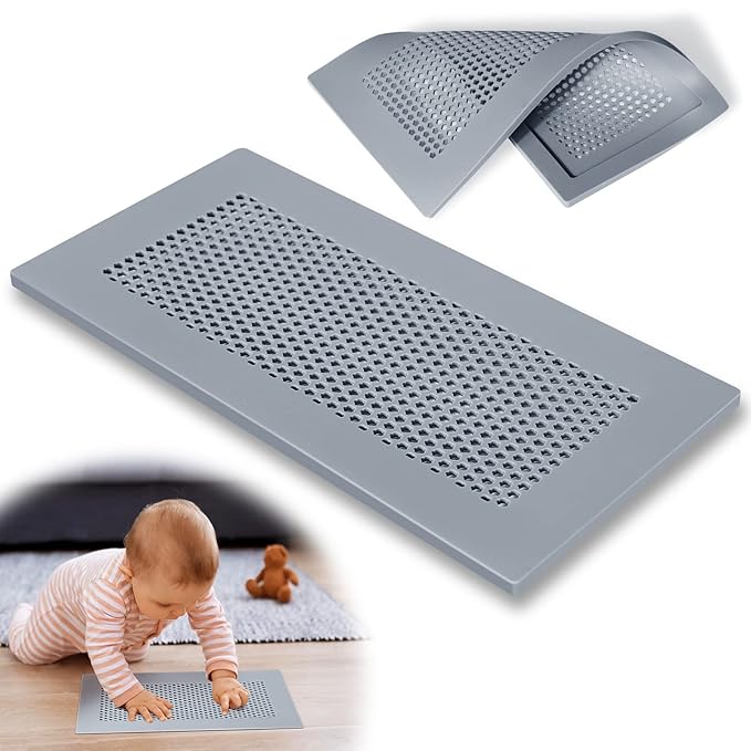 Orzbow Baby Proofing Soft Silicone Vent Cover for Home Wall/Ceiling/Floor Register,Child Proof Floor Air Vent Deflector Cover,Catches Debris Hair & Prevents Creepy Crawlies,Easy Install, Grey by Orzbow-MakeParentingEasier
