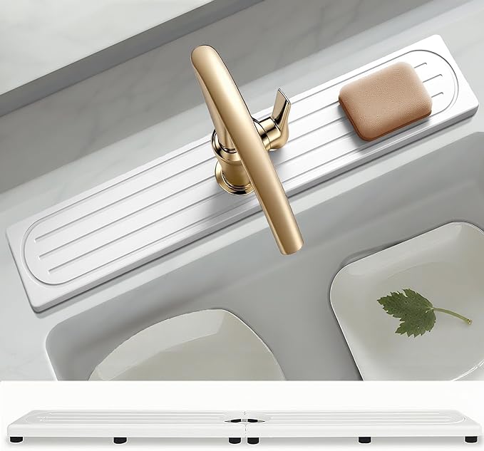 Faucet Mat for Kitchen Sink with Raised Feet, Stone Sink Mat Quick Dry around Faucet, Water Absorbent Stone Tray, Sink Splash Guard & Protectors, Stone Drying Mat for kitchen Counter by Unknown