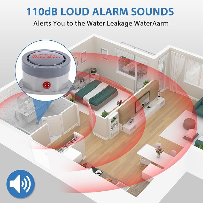 Water Leak Detector 1 Pack, Shackcom Water Alarm 110DB, Wireless, Waterproof & Battery-Operated, Audio and Light Alerts for Bathroom, Kitchen & Home Security ( Battery Not Included ) - Image 3