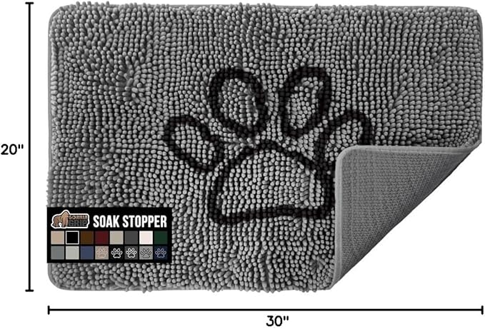 GORILLA GRIP SOAKSTOPPER Dog Door Mat, 30x20 Machine Washable Rug Absorbent Doormat Captures Moisture Mud Dirt, Quick Dry Soft Chenille Entryway Rugs Indoor Entrance Mats for Dog Paws, Paw Grey - Image 2