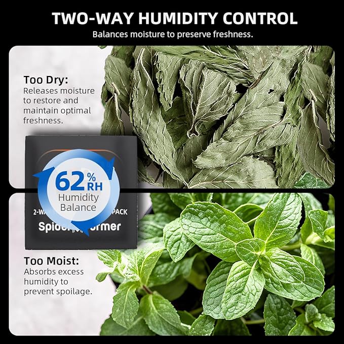 Spider Farmer 62% RH 8g Size Two-Way Humidity Control Packs, 10 Packs, Each Maintains Freshness for 1 oz, Moisture Balancer for Herbs, Great for Mason Jars & Small Containers - Image 4