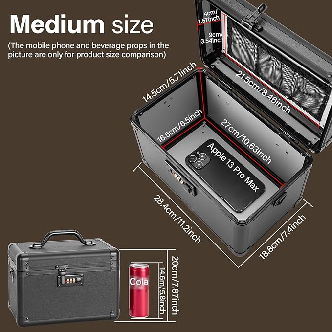 Medicine Lock Box, Lockable Storage Box for Drugs, Childproof Medication Storage with Combination Lock for Dorm/Outdoor/Home Personal Pill Organizers (Medium 11.2x7.4x6.8 Inch) Black - Image 3