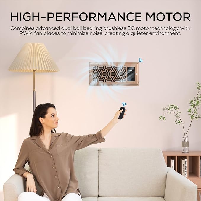 4"x10" Register Booster Fan with Remote Control and Thermostat - Energy Efficient HVAC Vent Booster Fan for Enhanced Home Airflow, Dimmable Display & Easy Installation-Airvent T4-10S - Image 8