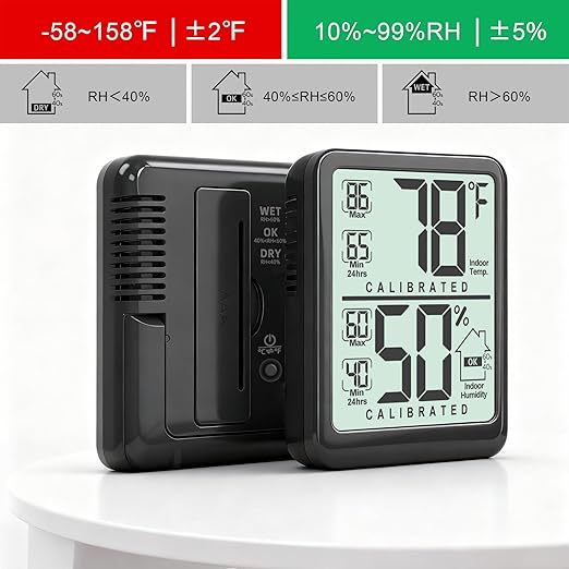 Antonki 2-Pack Room Thermometer, Digital Small Hygrometer Indoor Thermometer Humidity Gauge, Temperature Humidity Meter with Max/Min Record Monitor Sensor for Home, Plants - Battery Included - Image 6