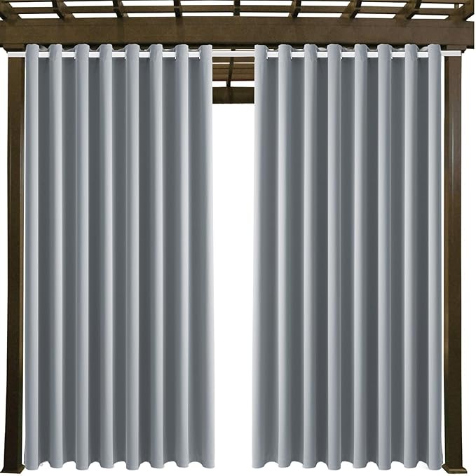 Waterproof Outdoor Curtain W105 x L108 - Grommet Top Sunlight Blocking Window Treatment Drapes Blackout Curtains for Home Bedroom Living Room Outdoor Patio Porch Pergola, Light Gray, 2 Panels - Image 9