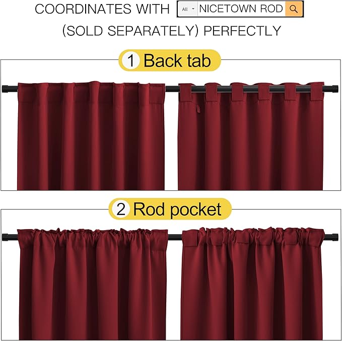 NICETOWN Christmas Burgundy Bedroom Blackout Draperies Panels - (Red Color) 52 inches x 63 inches, 2 Panels Set, Thermal Insulated Blackout Curtains/Drapes for Present - Image 4