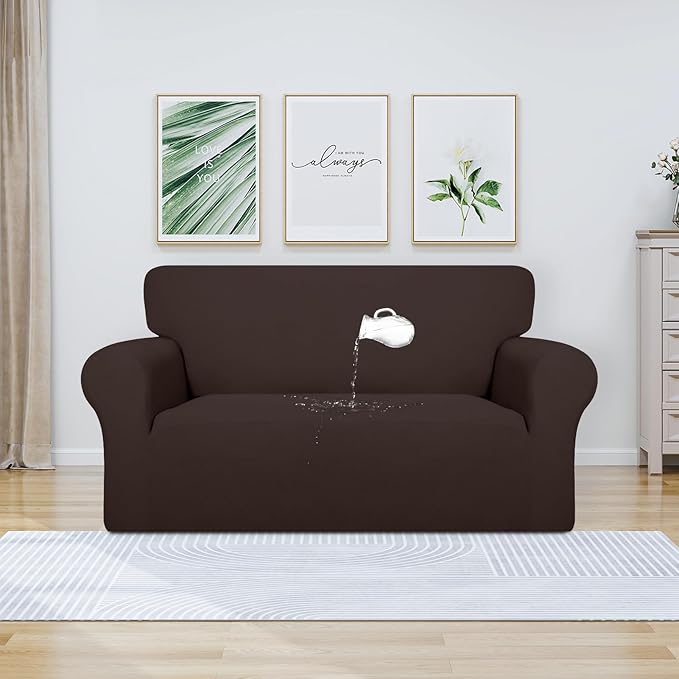 PureFit 100% Dual Waterproof Couch Cover Slipcovers for Couches and Sofas - Stretch Non Slip Fleece Sofa Covers Washable, Leakproof Furniture Protector for Kids, Pets, Dog (Loveseat, Chocolate) - Image 2