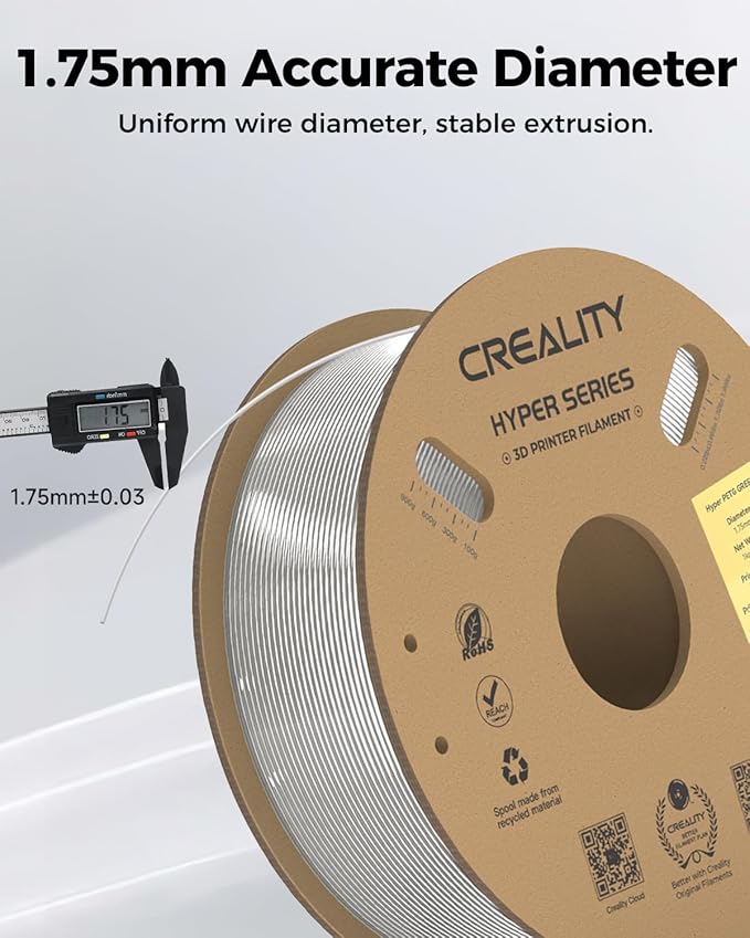 Creality Official Hyper PETG Filament 1.75mm, High Speed 30-600mm/s 3D Printer Filament PETG, Dimensional Accuracy ± 0.03 mm, Fit Most 3D Printers, 1KG(2.2lbs) Spool Transparent - Image 5