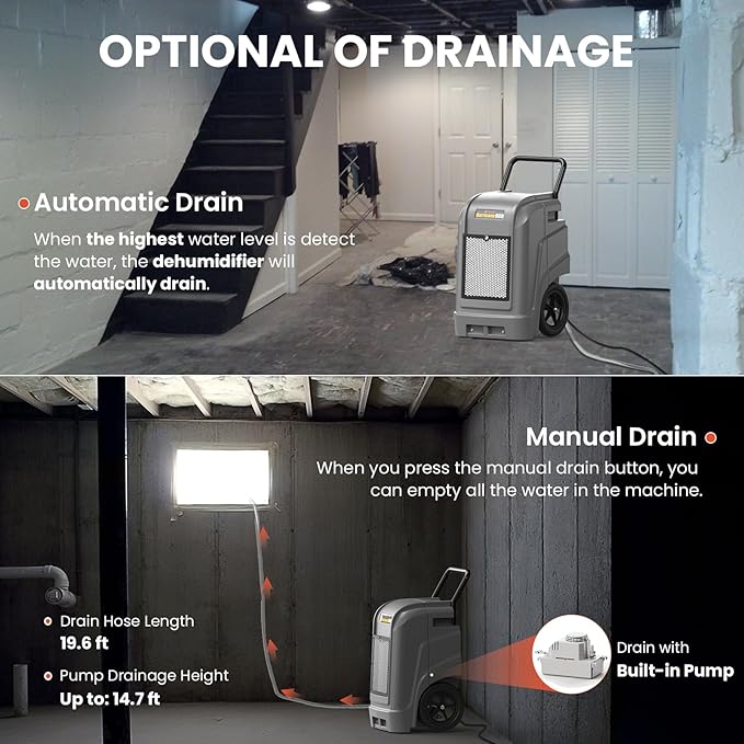 Abestorm 190 PPD Commercial Dehumidifiers with Pump and Drain Hose, Large Spaces Industrial Dehumidifier for Basements, Water Damage Restoration, Portable, Auto Defrosting, 5-year Limited Warranty - Image 4