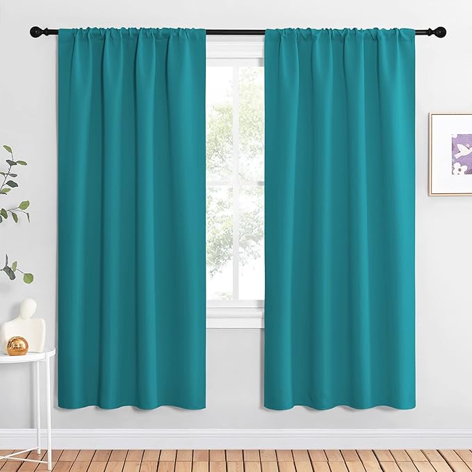 NICETOWN Peacock Blue Blackout Curtains Panels for Window, Thermal Insulated Rod Pocket Blackout Drapes/Draperies for Living Room (2 Panels, W42 x L72 inches) by NICETOWN