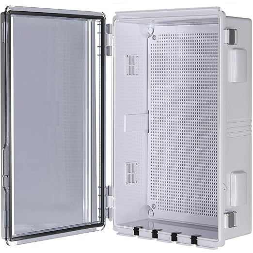ABS Electrical Junction Box, Ventilated Design, Cable Grommets, IP65 Waterproof Enclosure, Indoor/Outdoor Use with Mounting Panel (Clear Cover, 19.7"x15.7"x7.9") by ANIMACYN