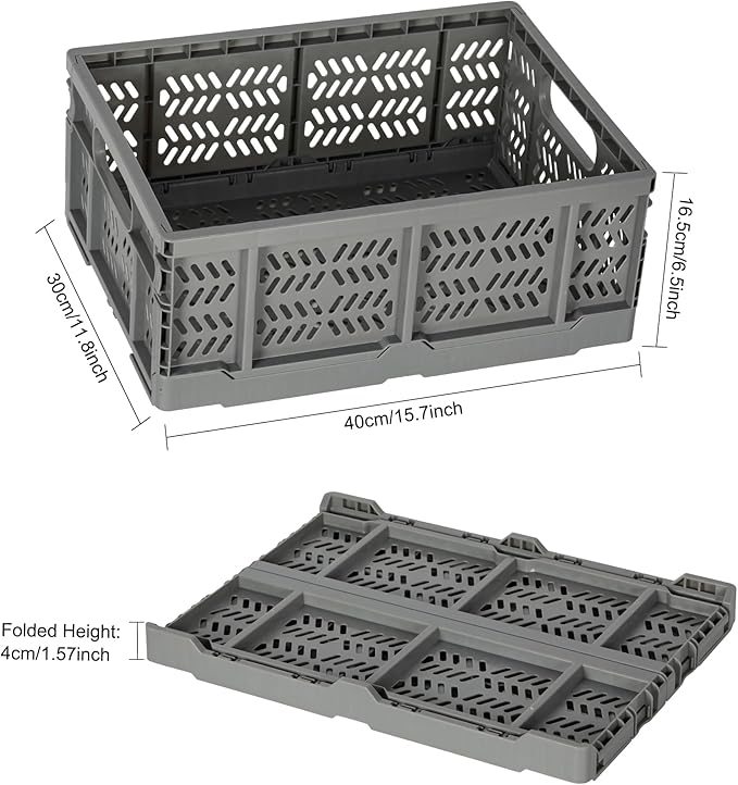 Heavy Duty Plastic Milk Crates for Storage, 4-Pack Stackable Storage Bins for Organizing, Collapsible Storage Basket with Handle for Groceries, Suitable for Home Office School Store, Gray - Image 7