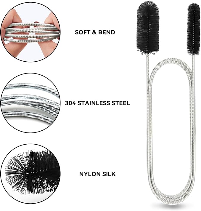 Flexible Drain Brush, 66 Inch Long Double Ended Hose Pipe Cleaners and 58 Inch Tube Cleaning Brush and 2 Pack 8 Inch Straw Cleaner Brush - Image 3