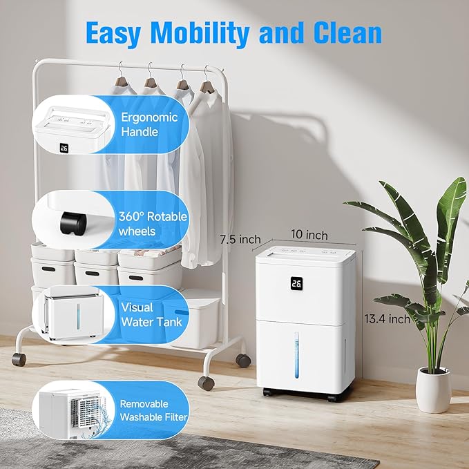 25 Pint Dehumidifier for Basement, Up to 3000 Sq.Ft, Quiet Dehumidifier with Drain Hose, Humidity Control, 24H Timer, Ideal for Bedroom, Bathroom, Room - Image 9