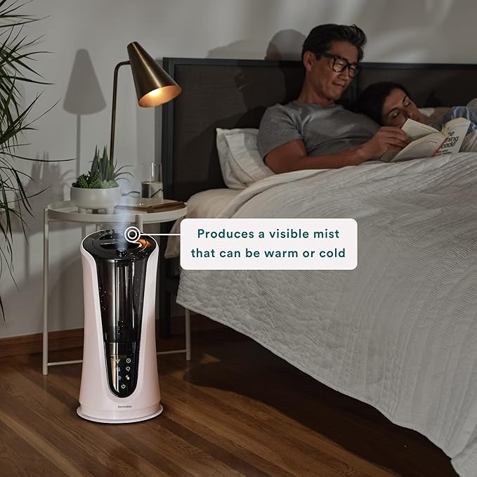 Homedics Ultrasonic Humidifier – Large Deluxe Air Humidifiers for Bedroom, Plants, Office – Cool and Warm Mist Humidifiers, Essential Oil Pads and Built-In Timer, 5 Mist Settings, White and Black - Image 3
