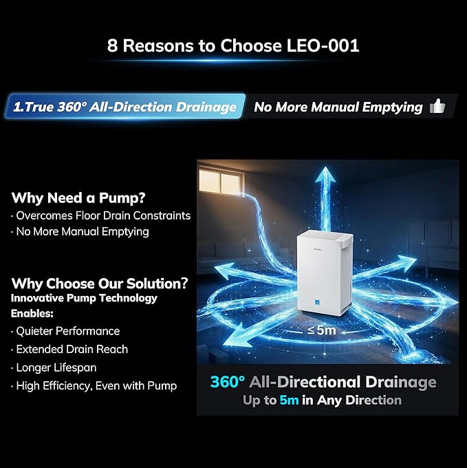 4500 Sq.Ft Energy Star Most Efficient 2025 Dehumidifier with Pump, AEOCKY Max 80 Pint/Day Smart Compressor Dehumidifier with Drain Hose, Intelligent Humidistat,for Basement,Bedroom,Home (White) - Image 3