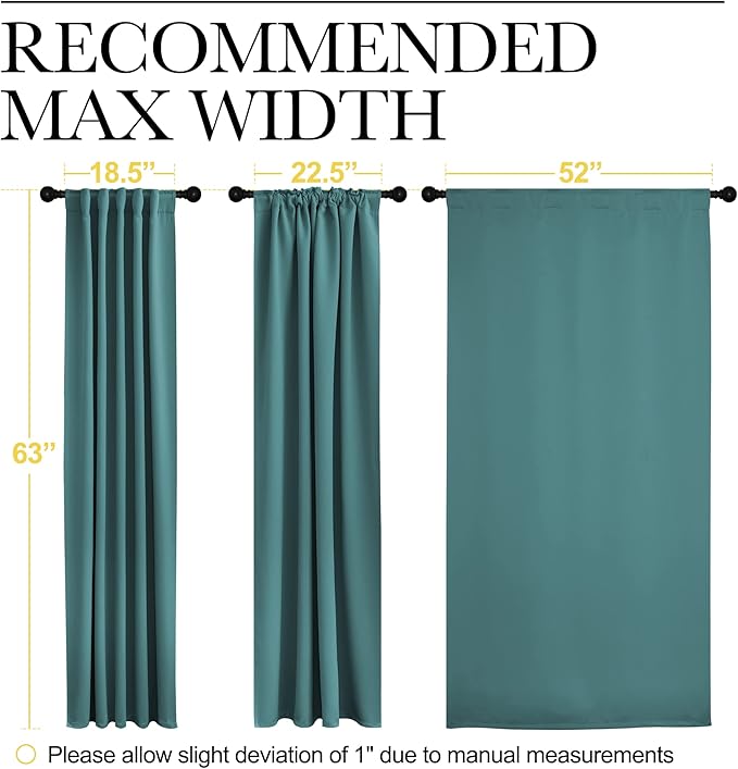NICETOWN Bedroom Curtains Blackout Panels - (Sea Teal) 52 inches x 63 inches, Double Panels, Thermal Insulated Rod Pocket/Back Tab Blackout Curtains for Dining Room Window - Image 8