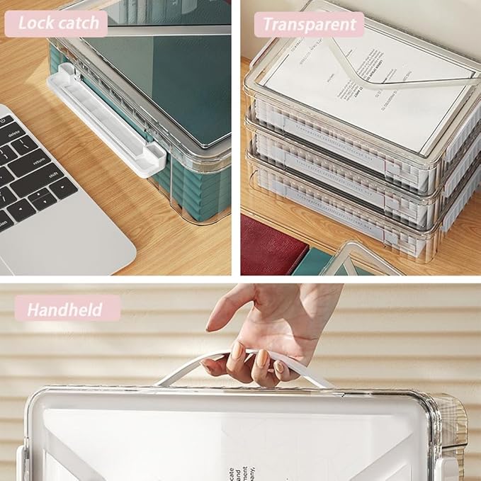 2 Pack Clear Plastic File Boxes w/Latching Lids, Stackable A4 Storage (‎White Latches, Small) - Image 5