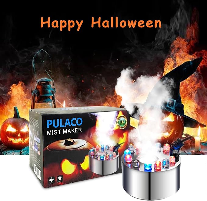 PULACO Mist Maker, 12 LED Mister Fogger Water Fountain Pond Fog Machine Atomizer Air Humidifier, Indoor Fountain Mister Foggers Perfect for Halloween - Image 2