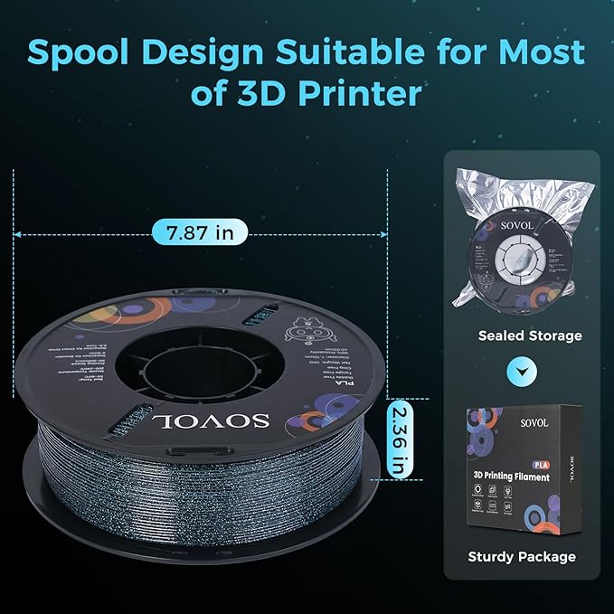 Sovol 3D Printer Luminous Filament, Glow in The Dark PLA 1kg (2.2 lbs) Spool 3D Printing Materials, Dimensional Accuracy +/- 0.03 mm, 1.75 mm, Shiny Blue - Image 7