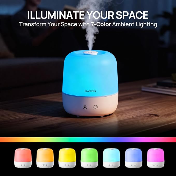 Clarston Humidifiers for Bedroom, 2L Top Fill with 360° Nozzle for Large Room, 7-Color Night Light, 24dB Quiet Cool Mist Air Humidifier for Baby Nursery & Plants, No BPA, Auto Shut Off, Easy to Clean - Image 6