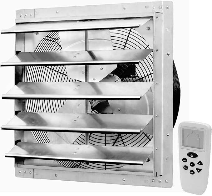 iLiving 18" Shutter Exhaust Fan with Wireless Smart Remote Controlled Thermostat and Humidity, Variable Speed Wall Mounted Attic Vent Fan, Chicken Coop Ventilation, 1736 CFM, 2600 SQF Coverage Area by iLiving