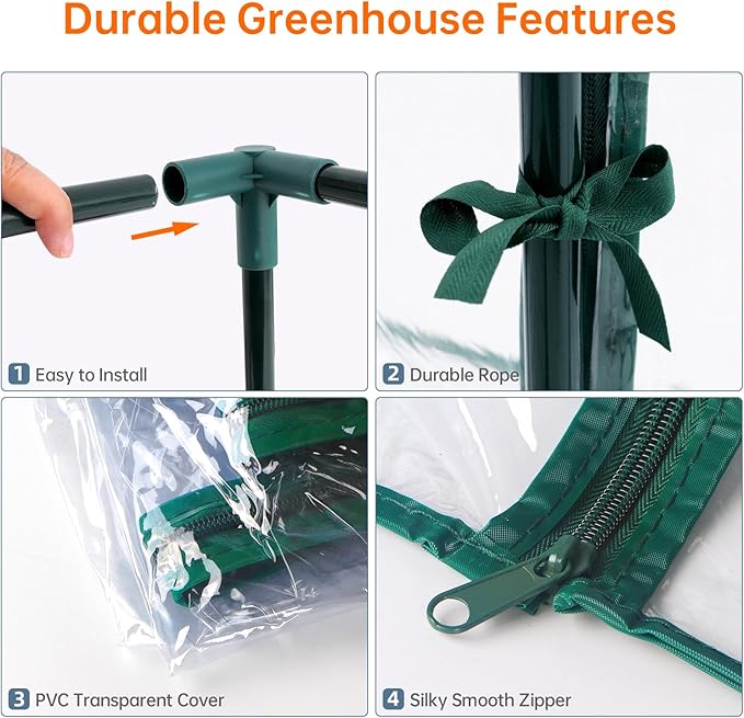Bstrip Walk In Greenhouse, Indoor Greenhouse with Grow Lights, Mini Indoor Greenhouse with Roll-Up Zipper Entry Door and PVC Cover, Dimmable 2FT 120W Plant Light with Timer (56.3"W X 56.3"L X 76.8"H ) - Image 8