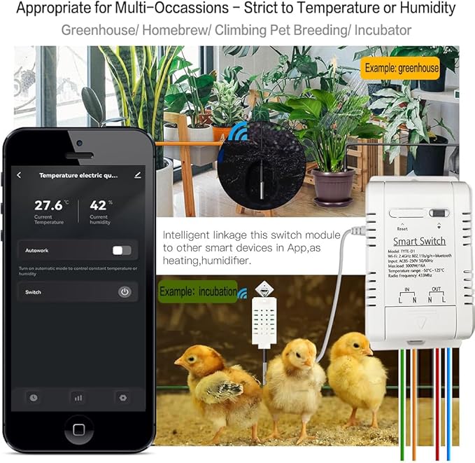 WiFi Temperature Controller Sensor Module Wireless Remote Control with Energy Consumption Monitoring, for Greenhouse, Homebrew, Climbing Pet Breeding, Incubator, Alexa Voice - Image 3