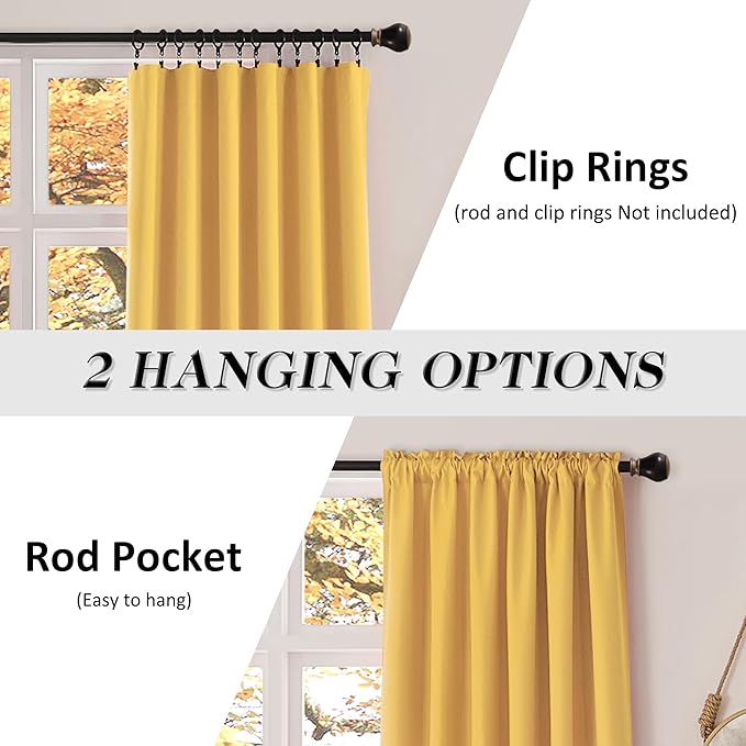 DONREN Extra Long 108 inch Length Blackout Curtains for Large Windows,Rod Pocket Soft and Touching Living Room Sweep to Floor for Villa (Yellow,2 Pack,52 W by 108 inches Long) - Image 2