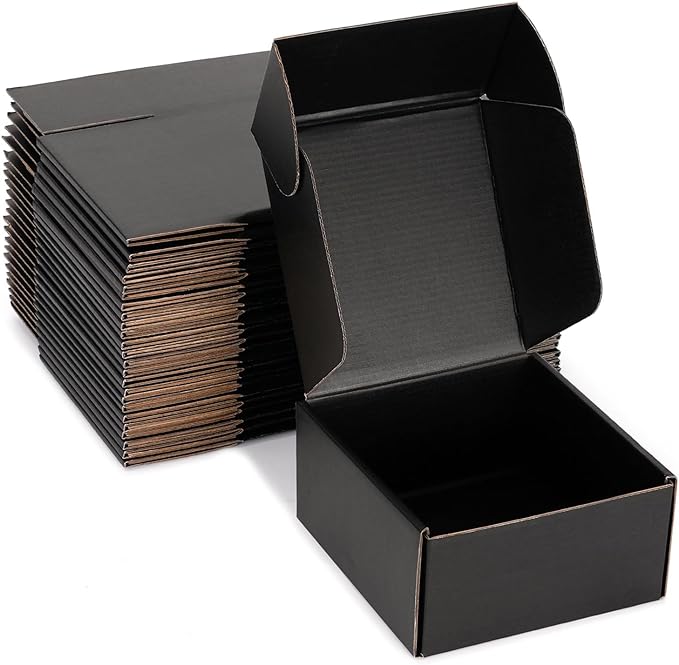 Small Shipping Boxes 6x6x3 Inch (25 Pack) - Sturdy Black Corrugated Cardboard Boxes for Small Business, Ecommerce, Mailing & Packaging | Recyclable Gift & Storage Boxes by DUZCLI