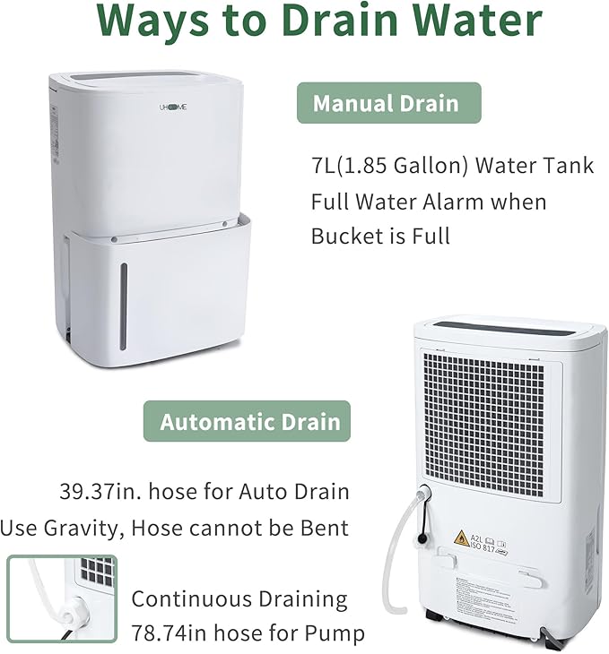 Uhome 150 Pints Dehumidifier with Pump - 7000 Sq. Ft Quiet Dehumidifier for Home, Large Basement, Storages and Large Rooms with 1.85Gallon Water Tank - Image 3