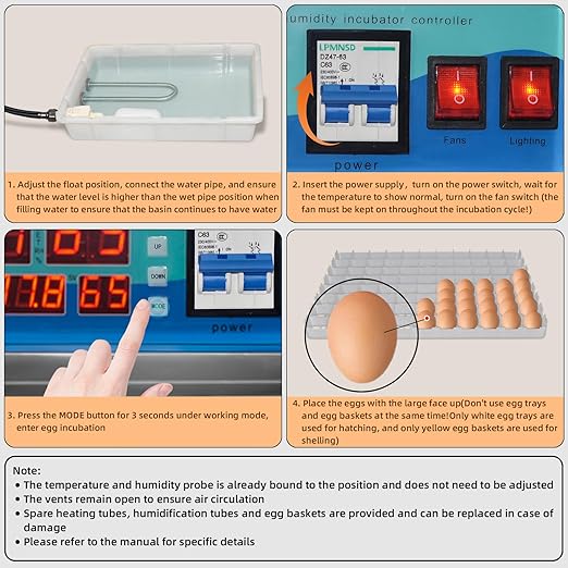 XKV 352 Egg Incubator with Automatic Egg Turning,Temperature Control and Humidity Control,Hatching Eggs,Chicken,Ducks,Poultry,Industrial Brooding Machine Chicken Incubator for Farm,Lab,Home,Indoor - Image 4
