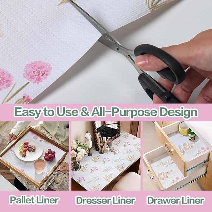 Floral Shelf Liner for Kitchen Cabinets Non Adhesive Drawer Liners Non Slip Cupboard Liner Flower Cabinet Liners Strong Grip Kitchen Shelves Dresser Waterproof Easy to Clean 12IN x 16.4FT - Image 5