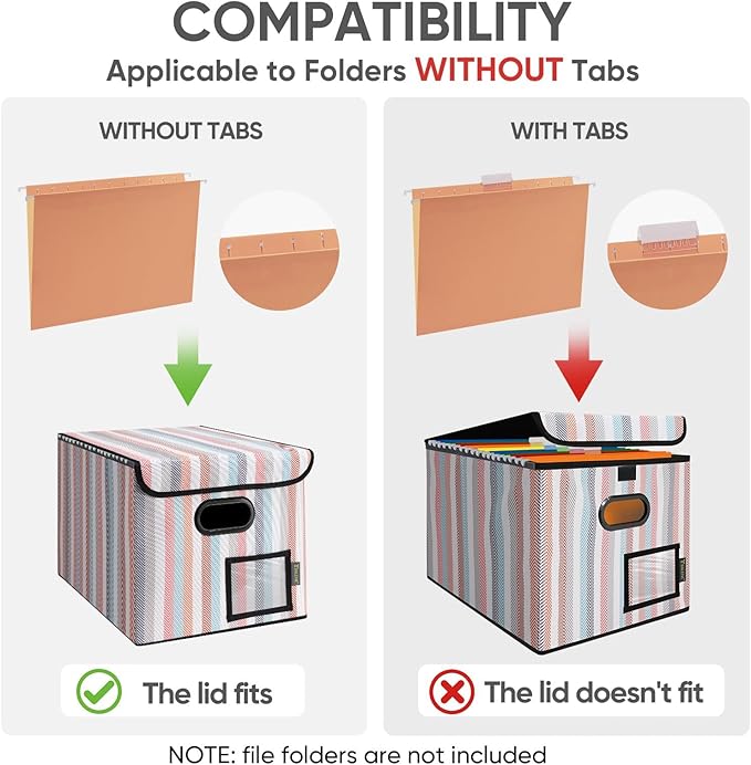 BALEINE File Organizer Box with Lid, Collapsible File Folder Organizer with Plastic Slide, Hanging File Folder Box for Office Document Storage (1 Pack, Color Stripe) - Image 5