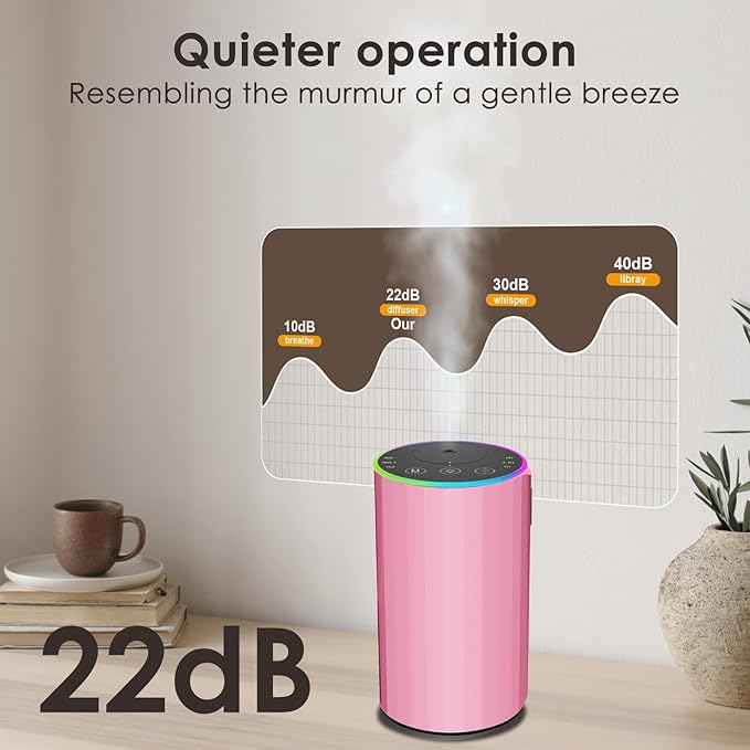Waterless Essential Oil Diffuser, Battery Powered Mini Scent Air Machine, Aromatherapy Mist Diffuser for Home Room Car Office (Pink) - Image 6