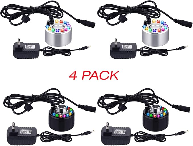 Yaomiao 4 Piece Halloween Mist Maker Fogger Small Ultrasonic Fog Machine Fountain Mister Fogger Water Garden Pond Foggers Air Humidifier with 12 LED Light Flashes for Halloween (Black and Silver) - Image 2