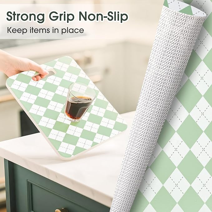 Coavas Extra Grip Thickened Shelf and Drawer Liner - Non-Adhesive Non-Slip Waterproof Mats for Kitchen Cabinets, Drawers, Shelves, Dresser & Cupboard, Easy Cut DIY (Green Rhombic, 24IN x 20FT) - Image 3