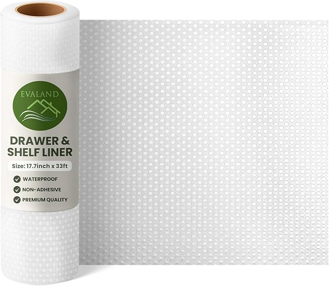 EVALAND Shelf Liners for Kitchen Cabinets Non-Adhesive 17.7" x 33 FT Clear Drawer Liner Non Slip, Washable Cabinet Liner, Waterproof Shelf Liners for Cabinets, Refrigerator Bathroom Pantry Cabinet Mat - Image 2