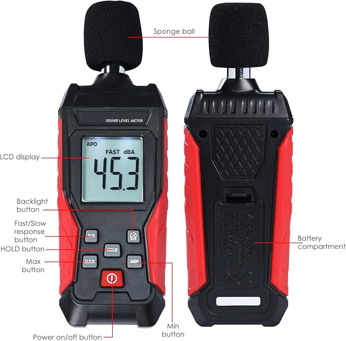 Noise Decibel Meter Portable Sound Level Meter SPL Meter 30 to 130dBA Range Sound Meter Noise Decibel Reader with Backlight LCD Displays Decibel MAX MIN Data Hold Alarm for Home, Office, Factory - Image 7