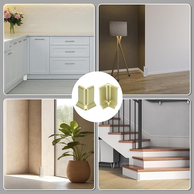 uxcell Self Adhesive Baseboard Corner Blocks, 2.2 Inch Wall Edge Corner Protector 3 Inside + 3 Outside Corners-Connector for Wall Floor Furniture Edge(Champagne) - Image 7