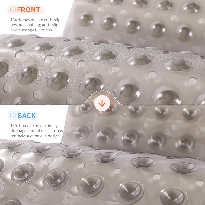 Anti-Slip Bathtub Shower mat, 20.8×20.8（Approximately 53×53cm） inch Soft Oversized Machine Washable Non-Slip Bathtub mat with Drainage Holes, Bathroom Floor Suction Cup.（1-Clear Gray） - Image 2